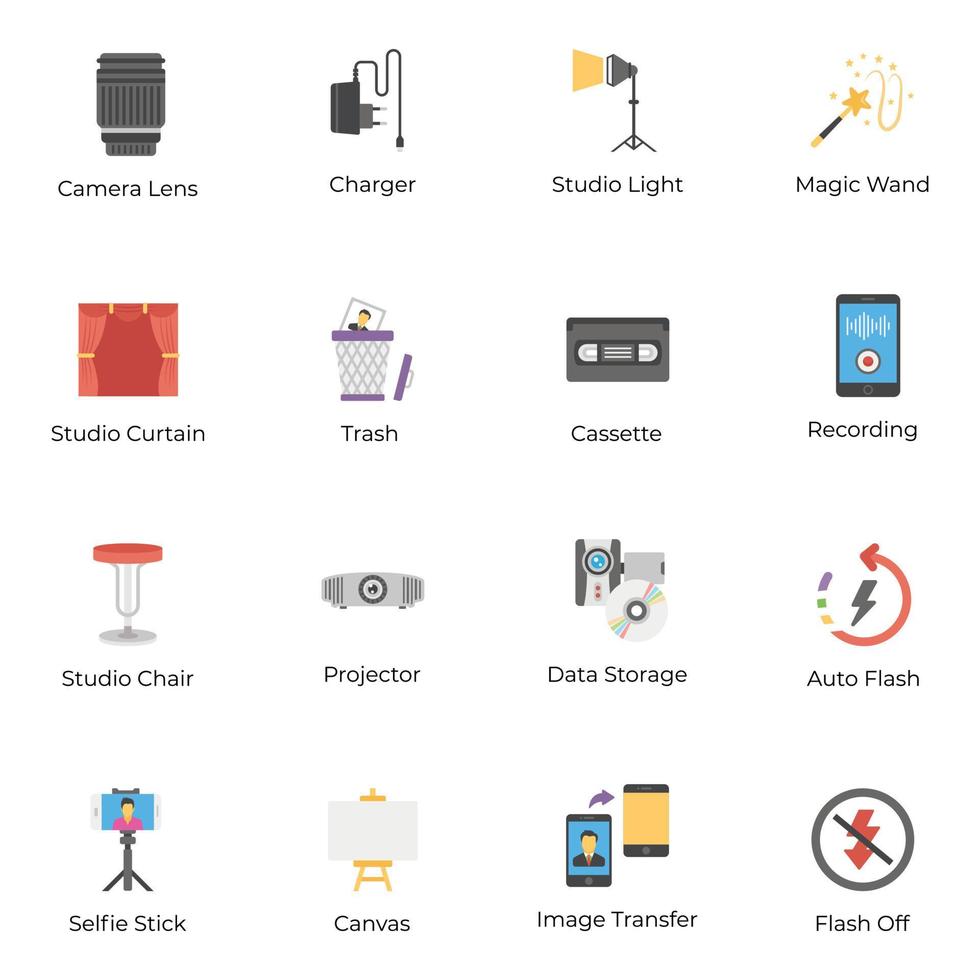 Set Of Photography and Filmmaking Flat Icons vector