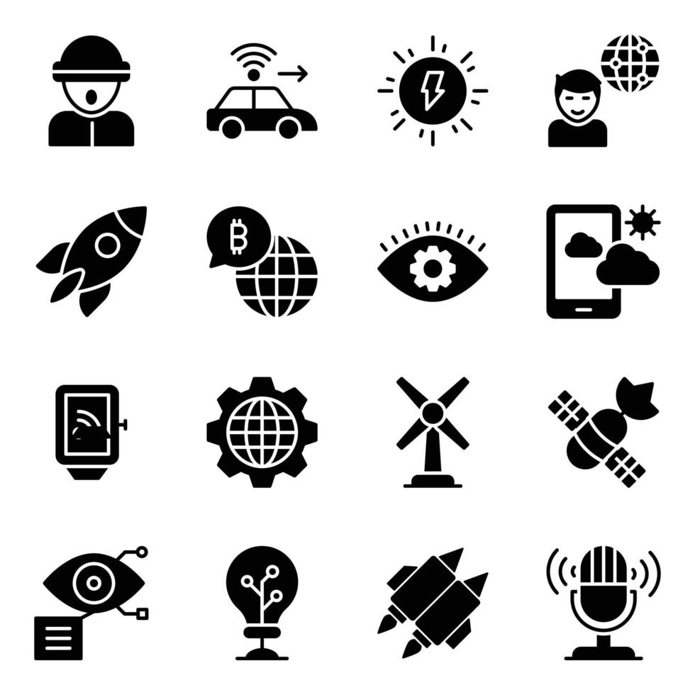 Technological Inventions Glyph Icons Pack vector