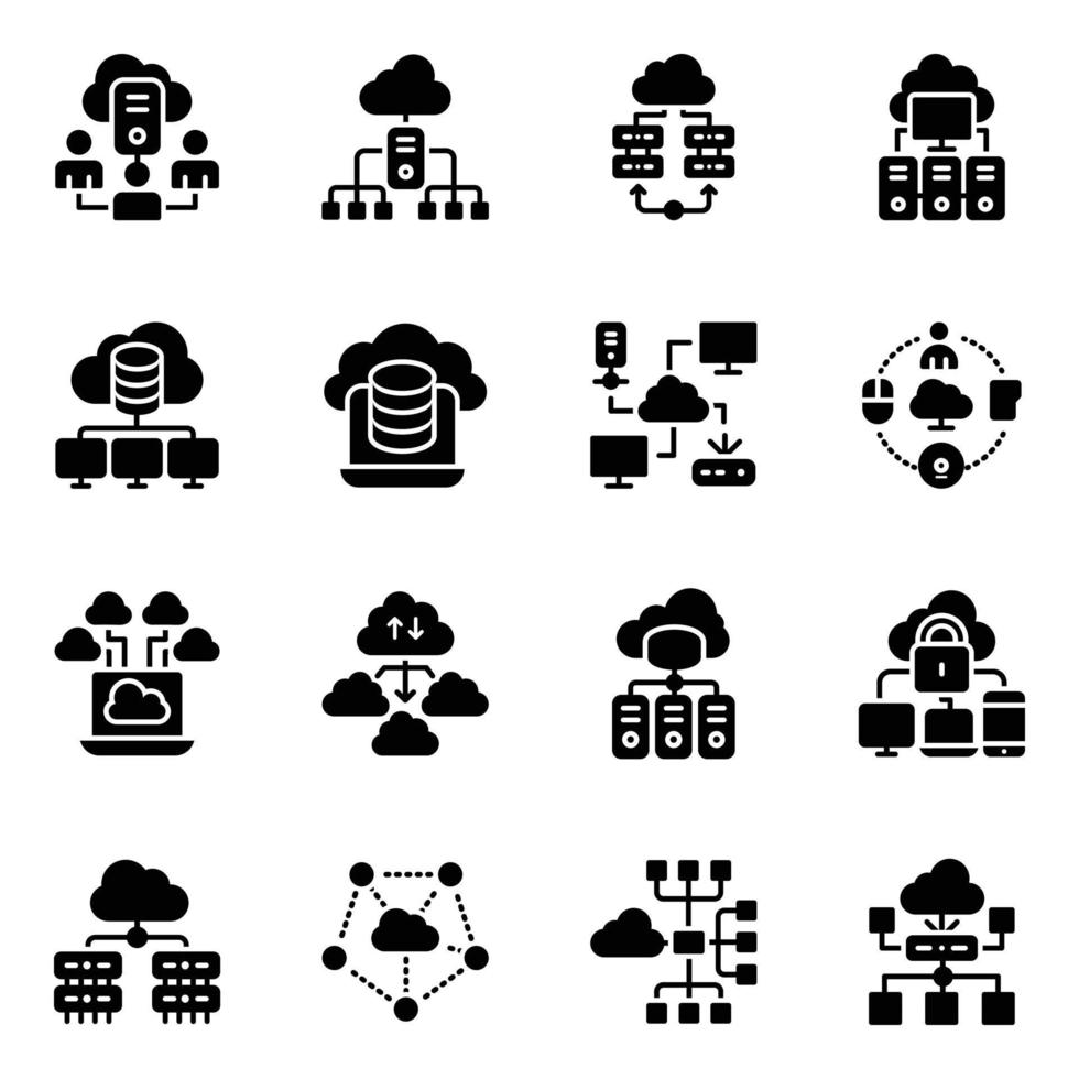 Pack of Storage Hosting Glyph Icons vector