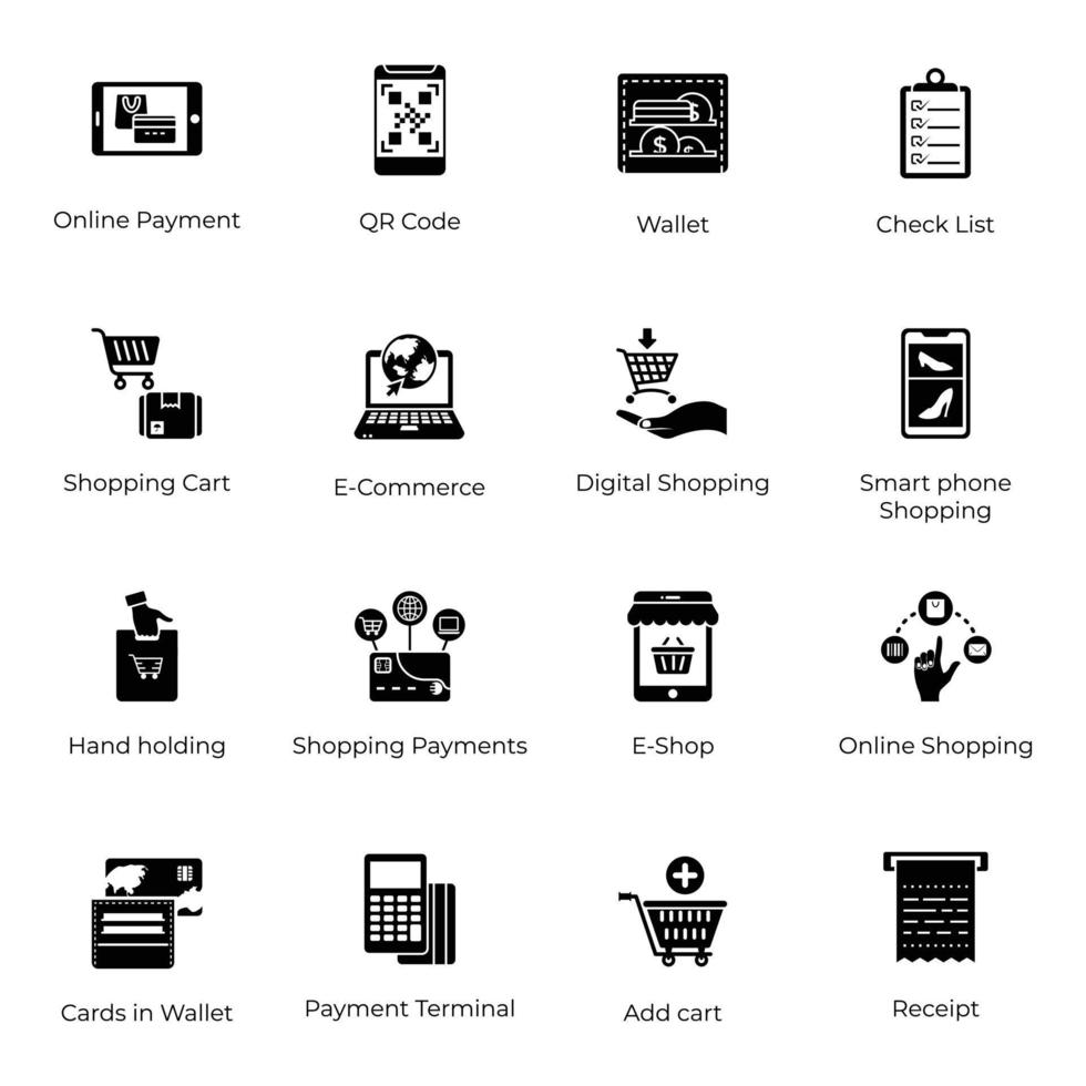 Pack of Eshopping Solid Icons vector