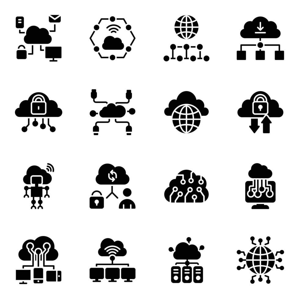 Pack of Cloud Computing Glyph Icons vector