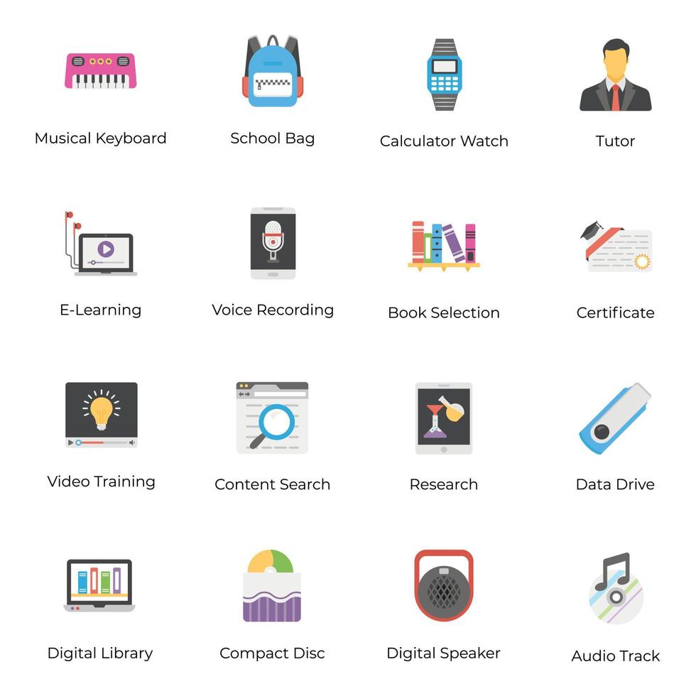 Pack of School Learning Icons vector