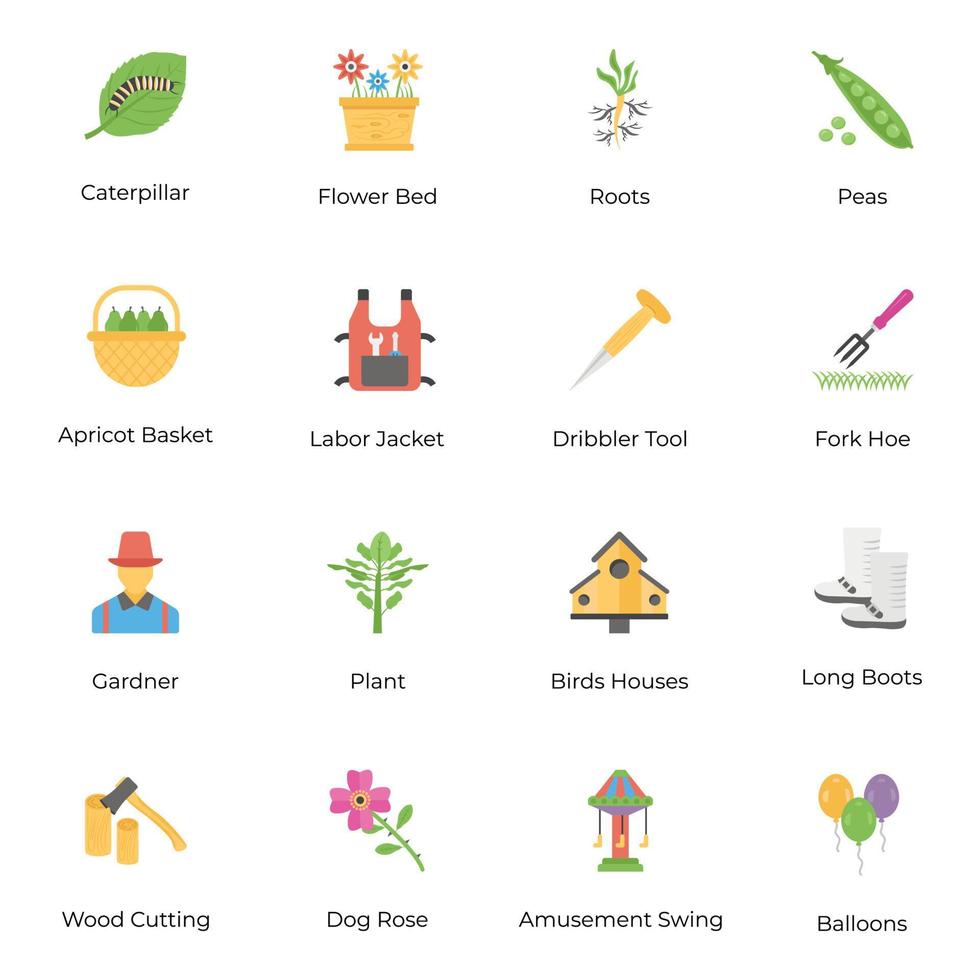 paquete de iconos planos de flores y plantas vector