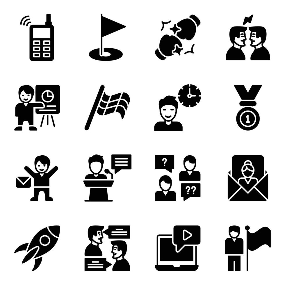 Solid Icons of Competition and Achievement vector