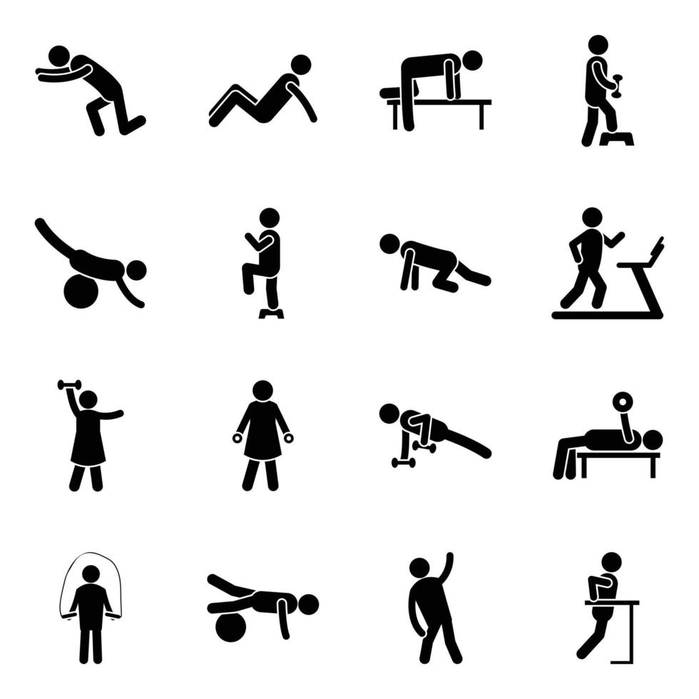 conjunto de iconos de glifo de ejercicio de salud vector