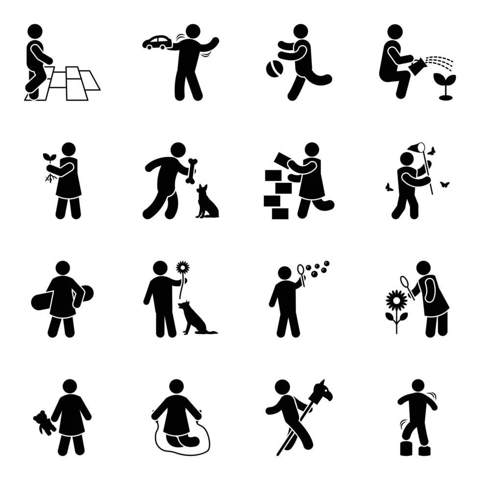 paquete de iconos de glifos de actividades para niños vector