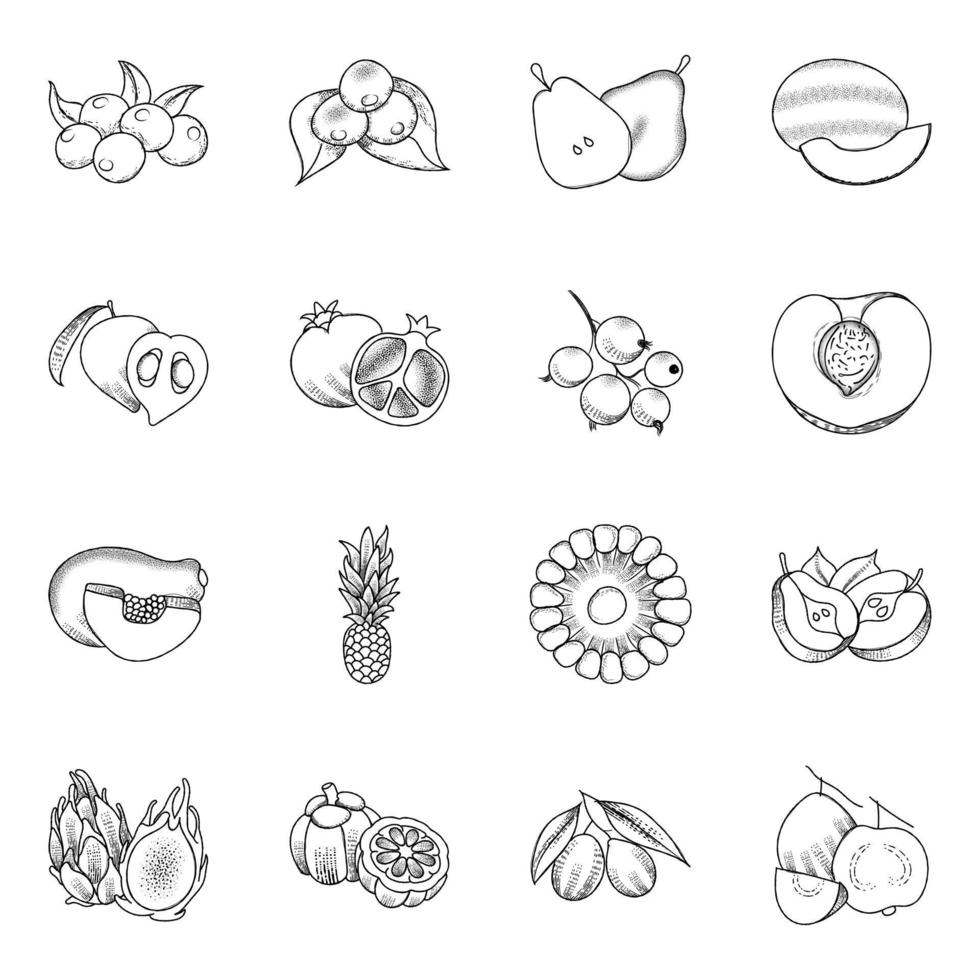 Fresh Fruits Line Icons Pack vector