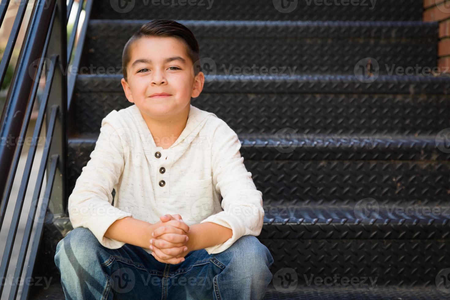 Portrait of Mixed Race Young Hispanic and Caucasian Boy photo