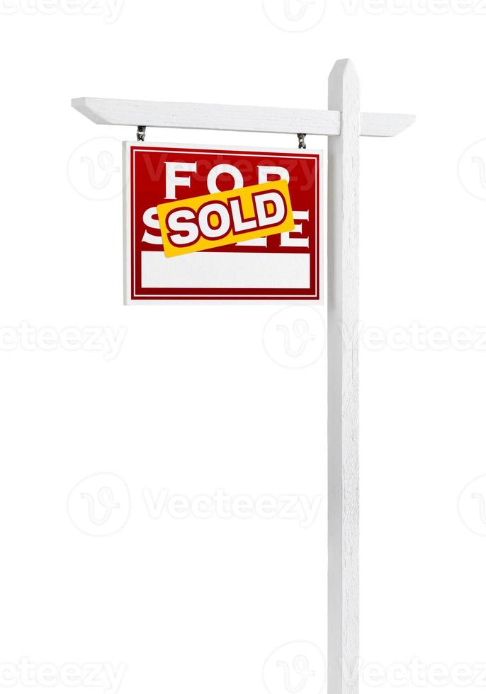 Left Facing Sold For Sale Real Estate Sign Isolated on a White Background. photo