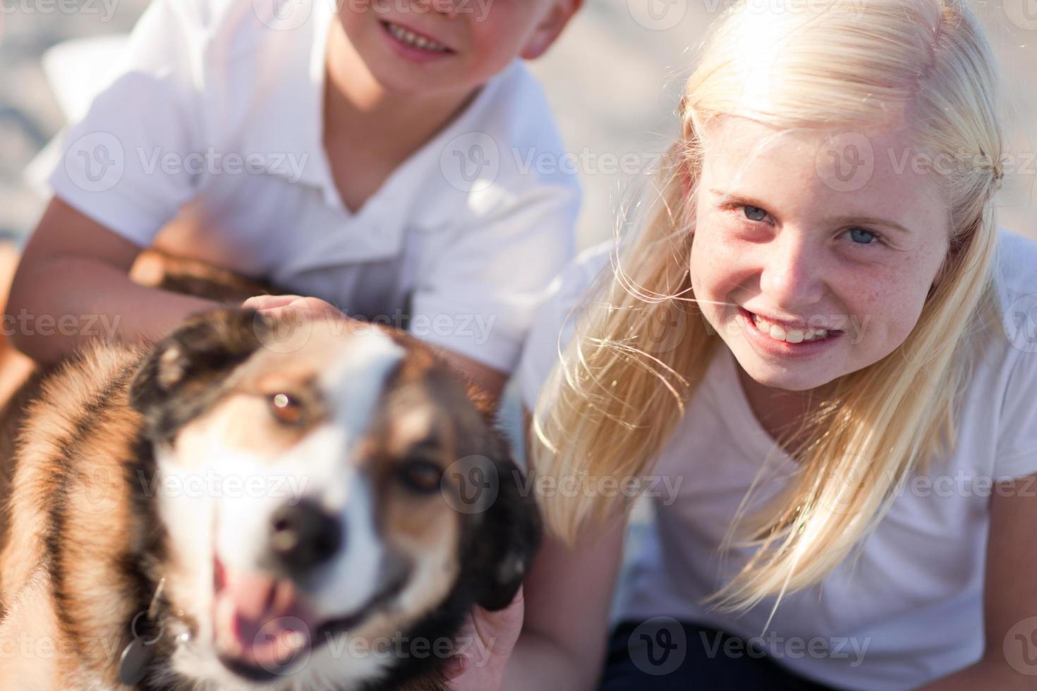 Cure Girl Playing with Her Dog Outside photo