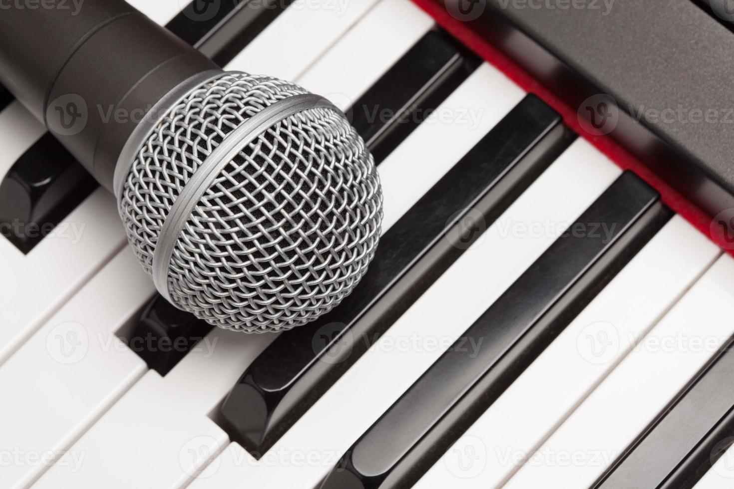 Microphone Laying on Electronic Synthesizer Keyboard Abstract 16443278