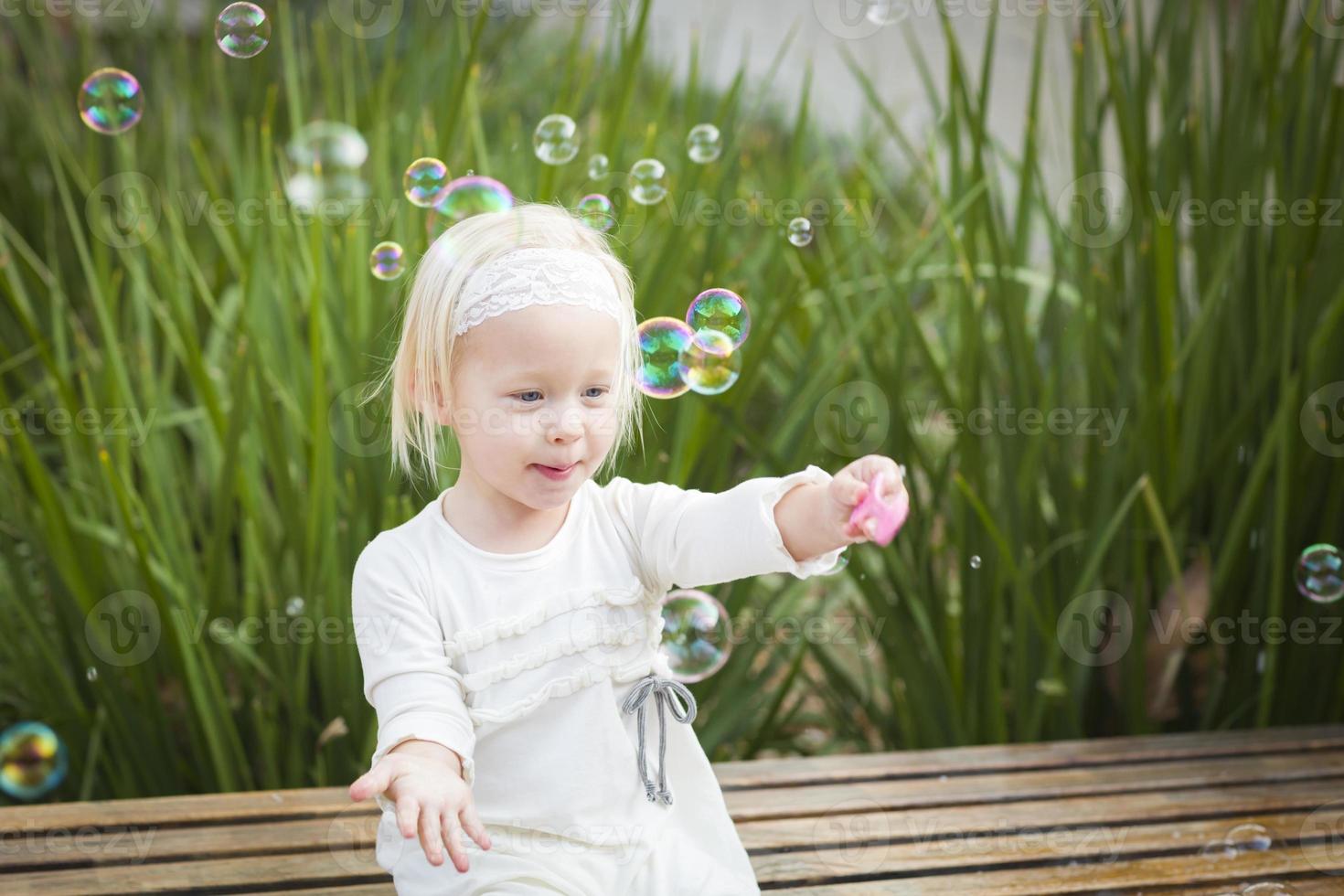 Adorable Little Girl Having Fun With Bubbles photo