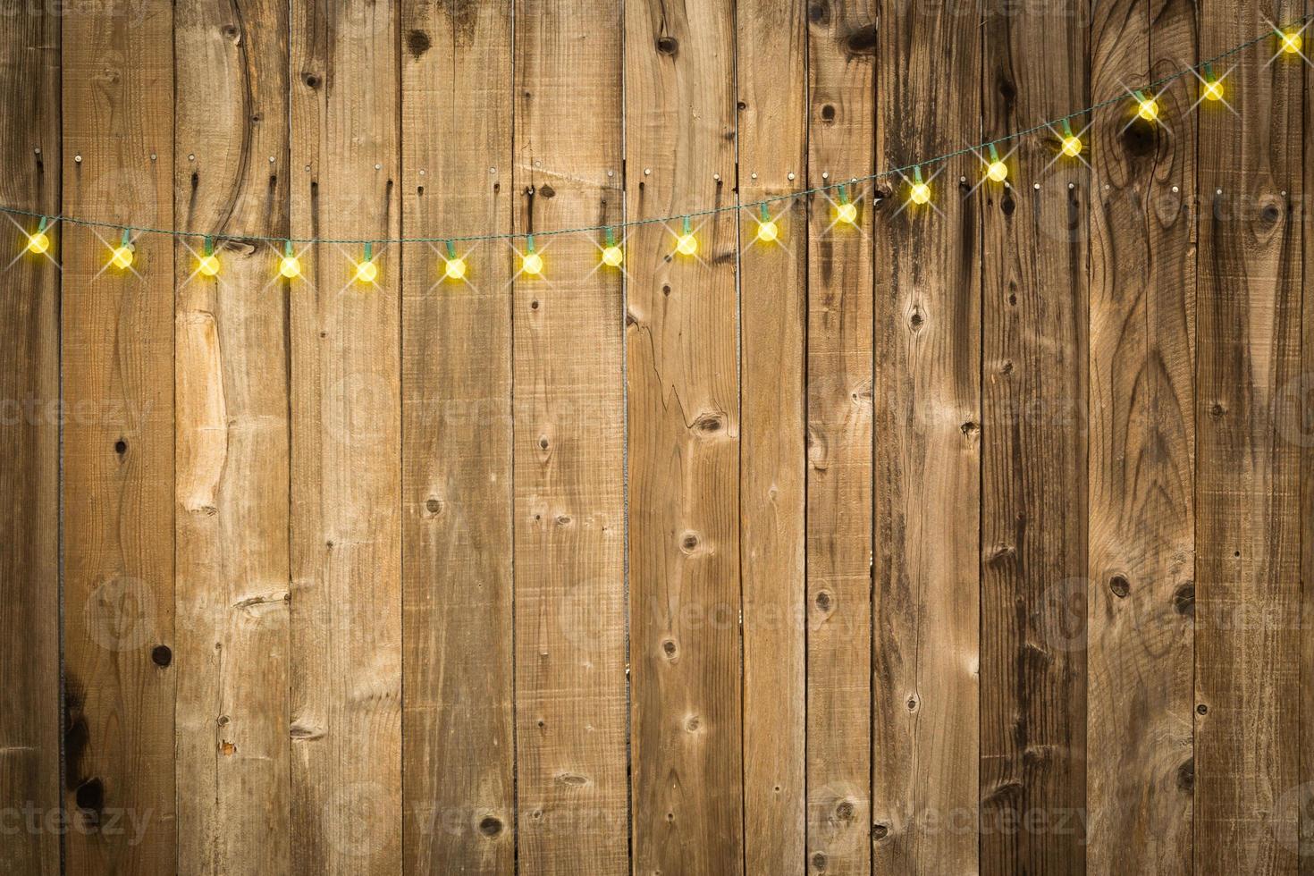 Lustrous Wooden Background with String of Lights photo