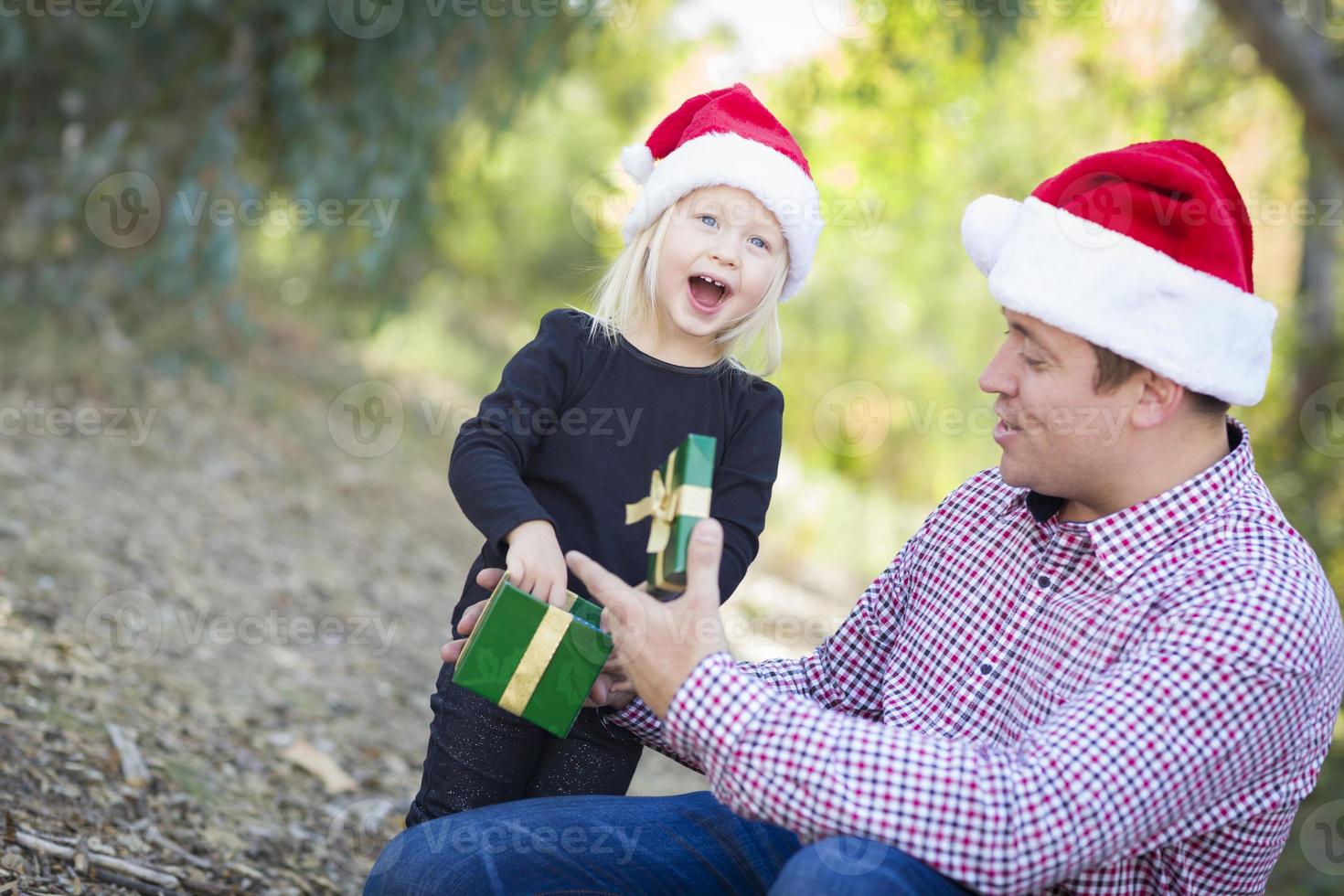 Father Giving Young Daughter Christmas Gift photo