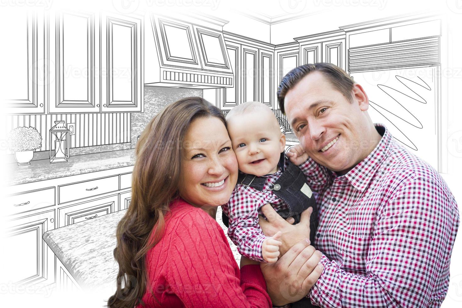 Young Family Over Custom Kitchen and Design Drawing photo