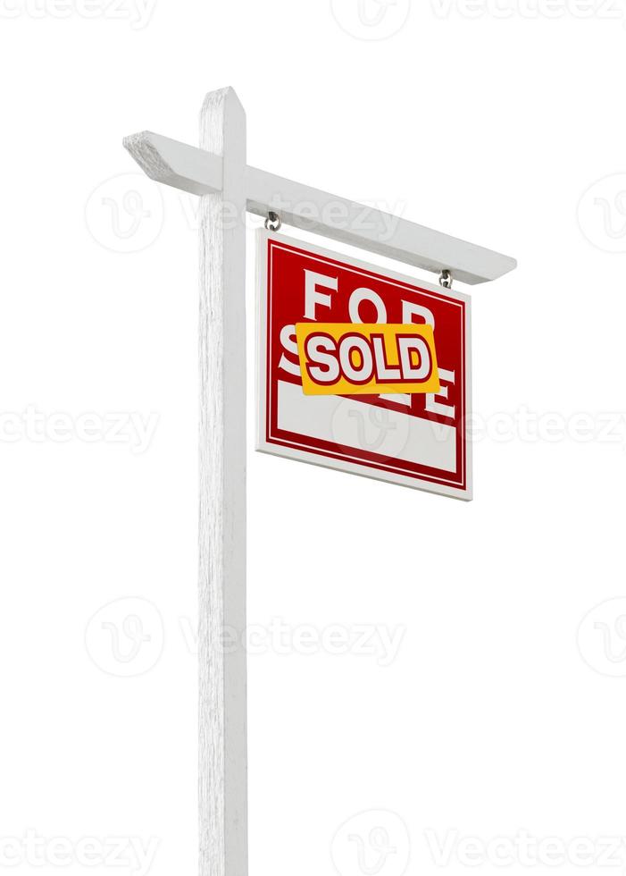 Right Facing Sold For Sale Real Estate Sign Isolated on a White Background. photo