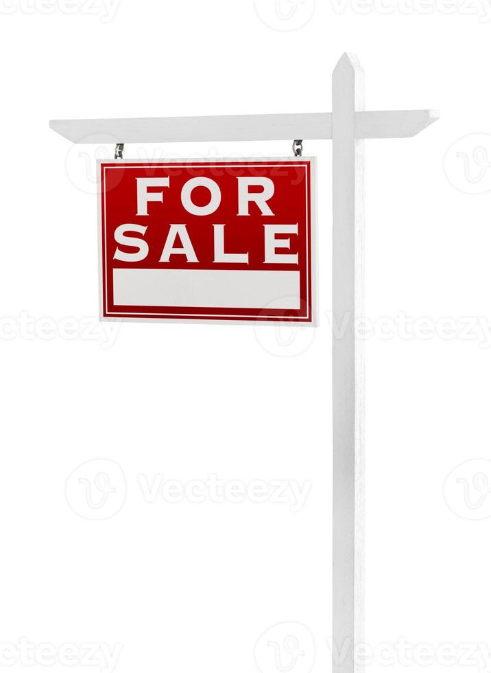 Left Facing For Sale Real Estate Sign Isolated on a White Background. photo