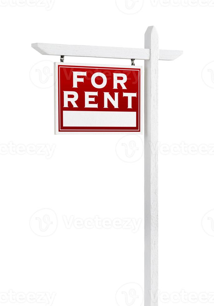 Left Facing For Rent Real Estate Sign Isolated on a White Background. photo