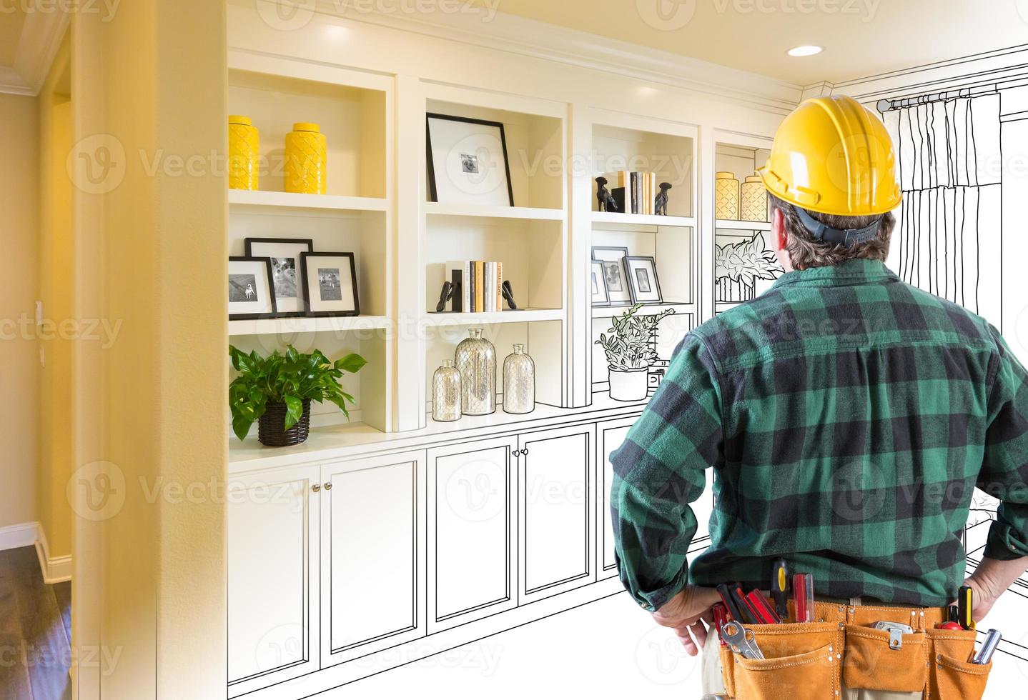 Contractor Facing Custom Builtin Shelves and Design Drawing