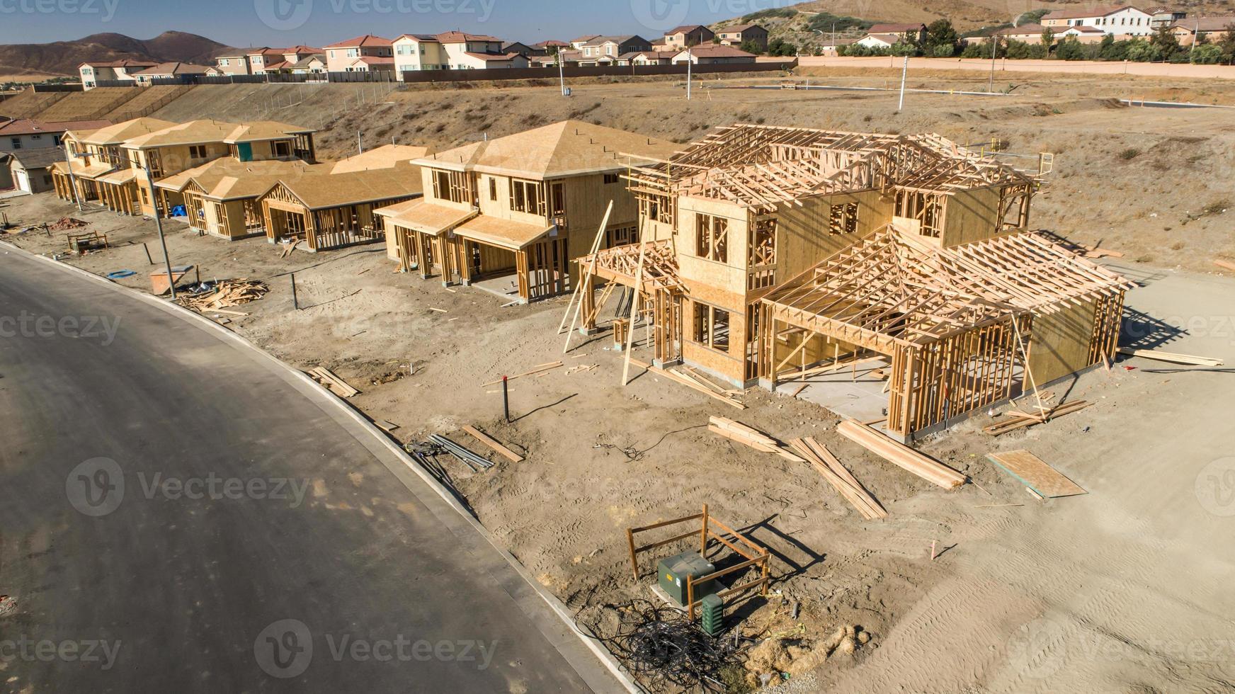 vista aérea del sitio de construcción de casas nuevas foto