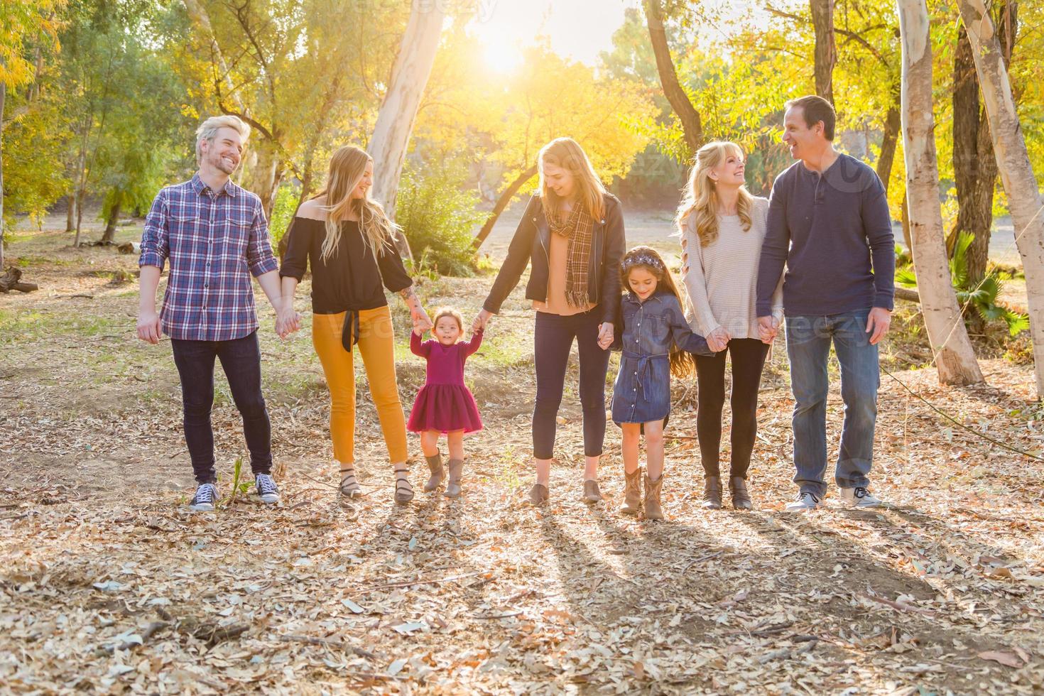 Multigenerational Mixed Race Family Portrait Outdoors photo