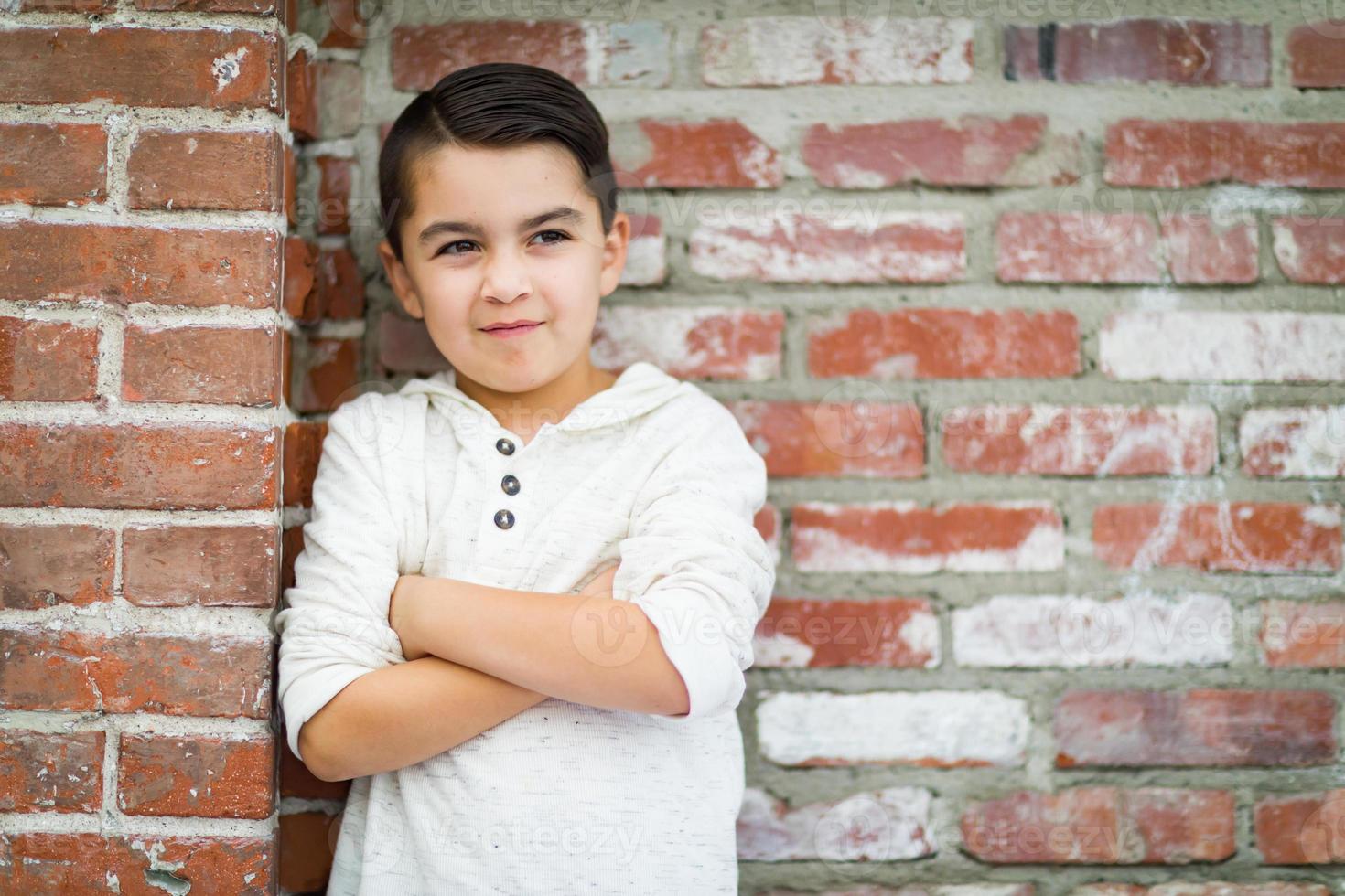 Portrait of Mixed Race Young Hispanic and Caucasian Boy photo