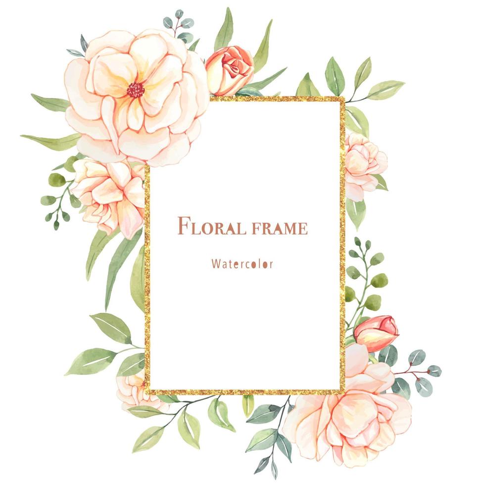 Floral frame with delicate blush roses on a white background vector