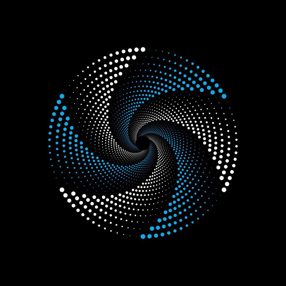 Blue and white dotted spiral vortex circle vector illustration