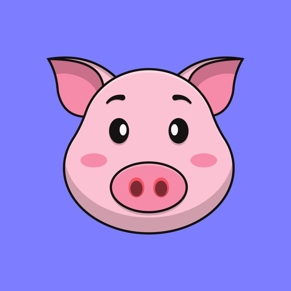 Cute pig face cartoon vector icon illustration. Flat cartoon style. Pig Illustration.