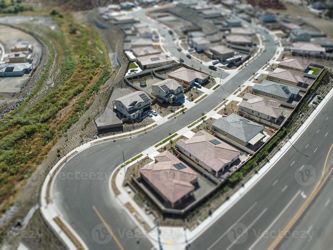 Aerial View of Populated Neigborhood Of Houses With Tilt-Shift Blur photo