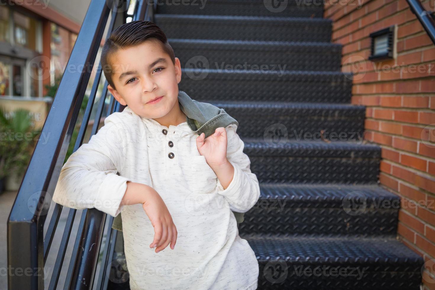 Portrait of Mixed Race Young Hispanic and Caucasian Boy photo