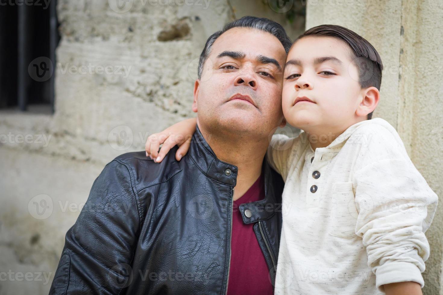 Portrait of Mixed Race Hispanic and Caucasian Son and Father photo