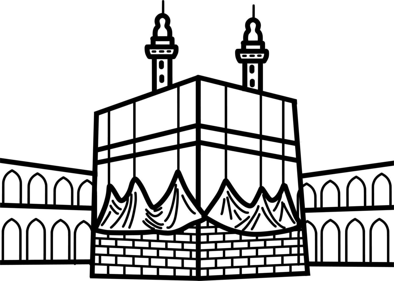 Handdrawn Moslem Ka'bah Line Art vector