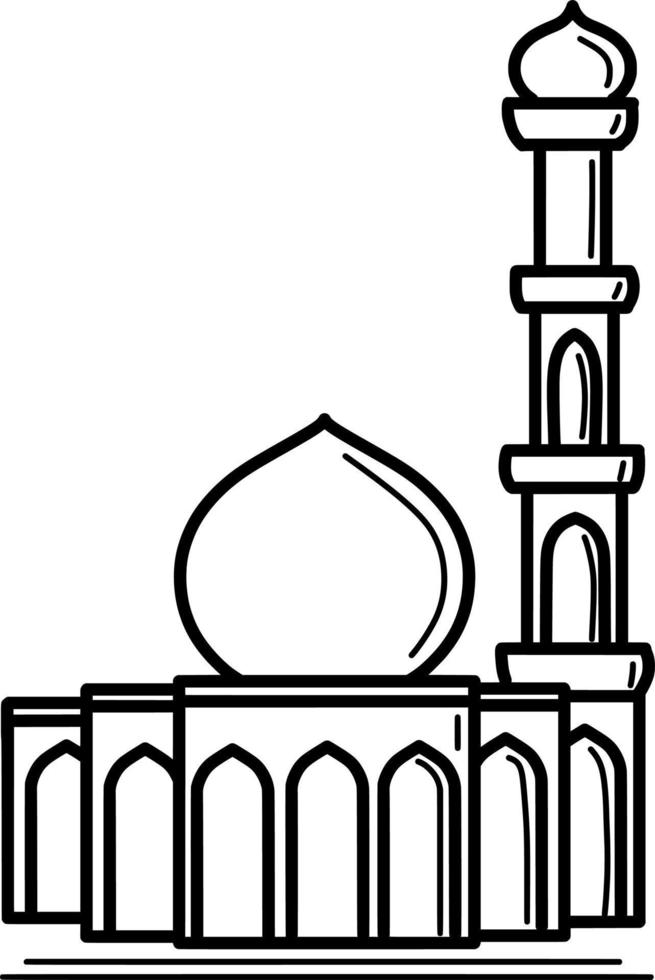 arte de línea de mezquita musulmana dibujada a mano vector