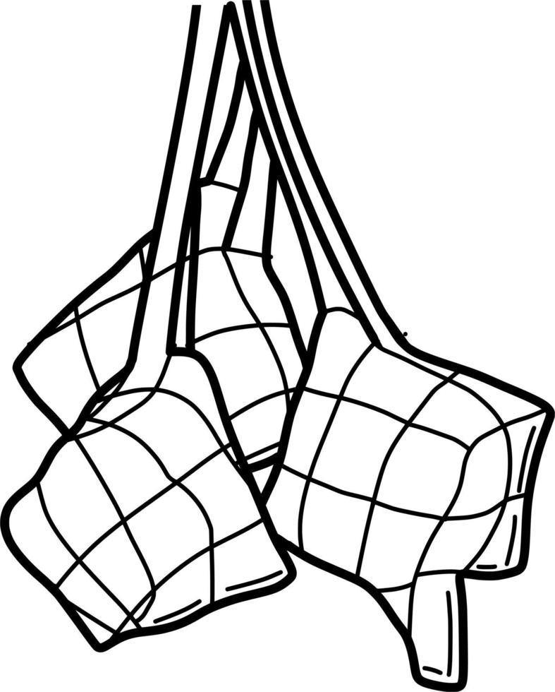 arte de línea de ketupat musulmán dibujado a mano vector