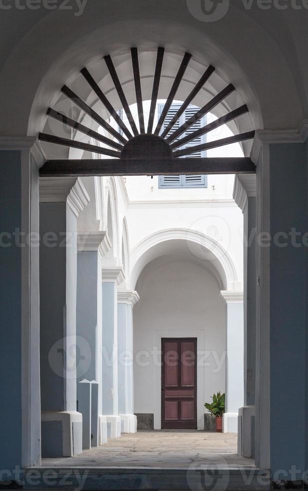 Monastery Courtyard and Arches on the Island of Santorini Greece photo