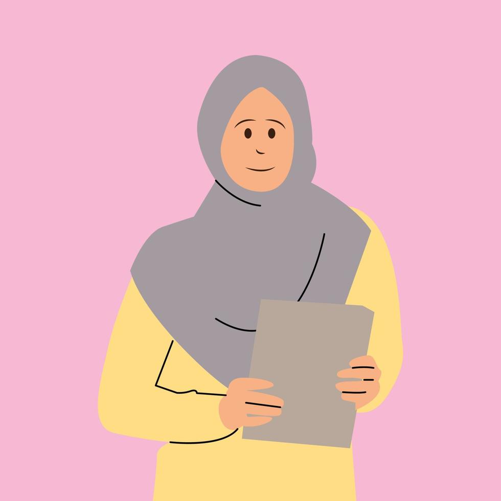 Female student in hijab character illustration vector