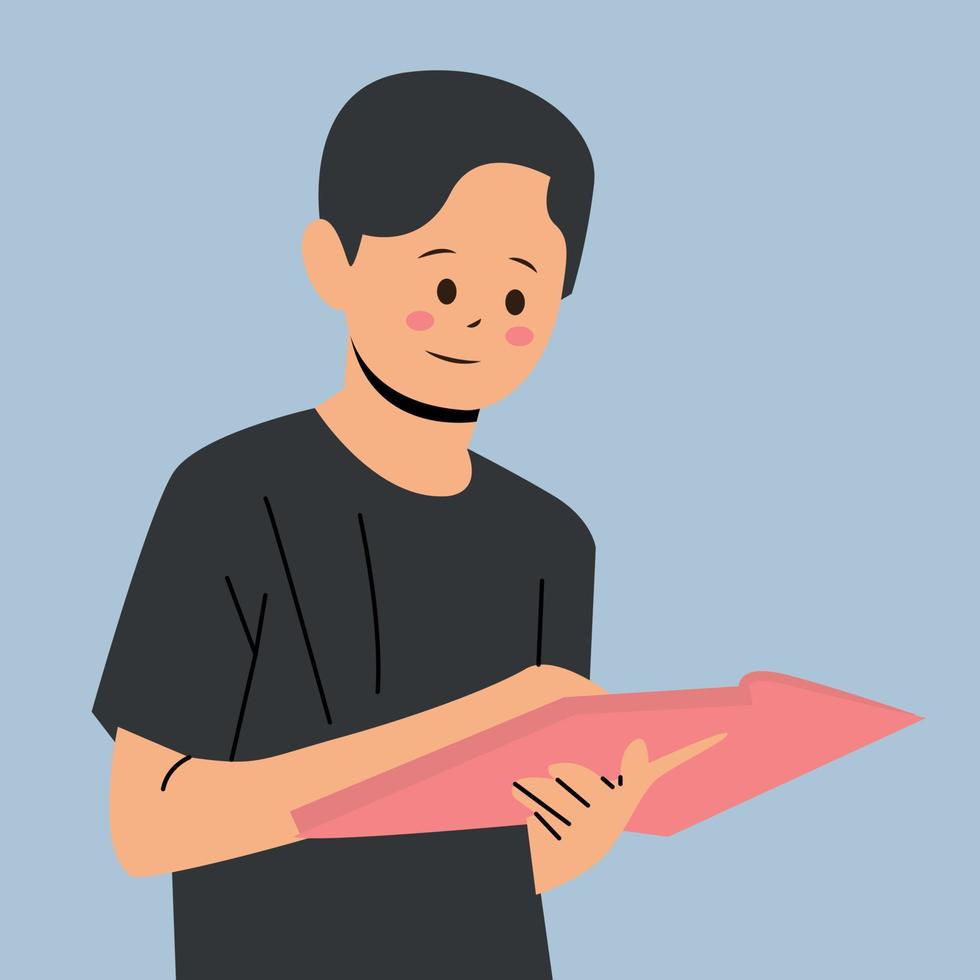 Schoolboy reading a book vector