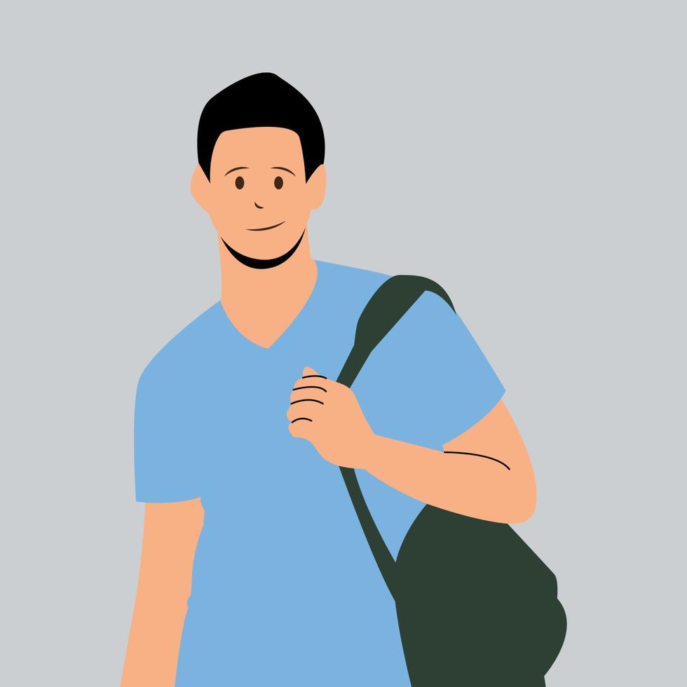 estudiante universitario masculino con una ilustración de bolsa vector