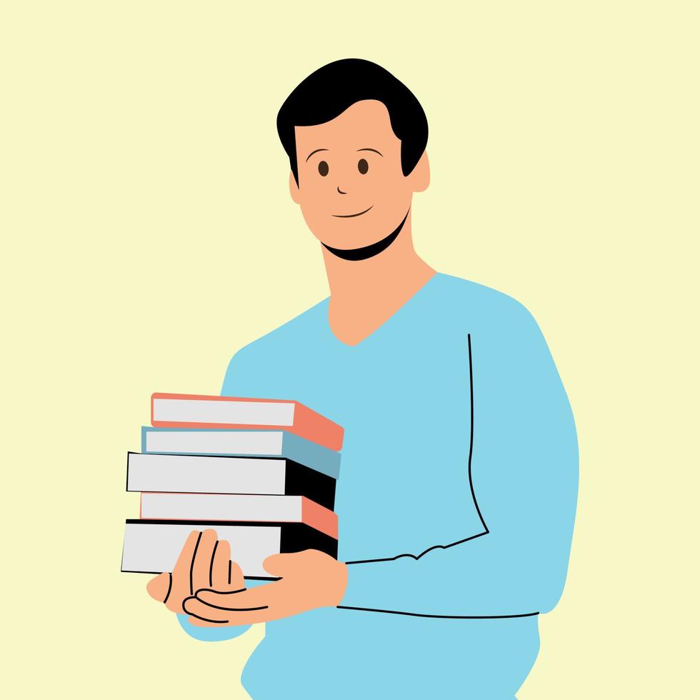 Male college student with books vector