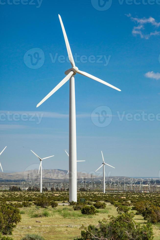 Dramatic Wind Turbine Farm in the Desert of California. photo