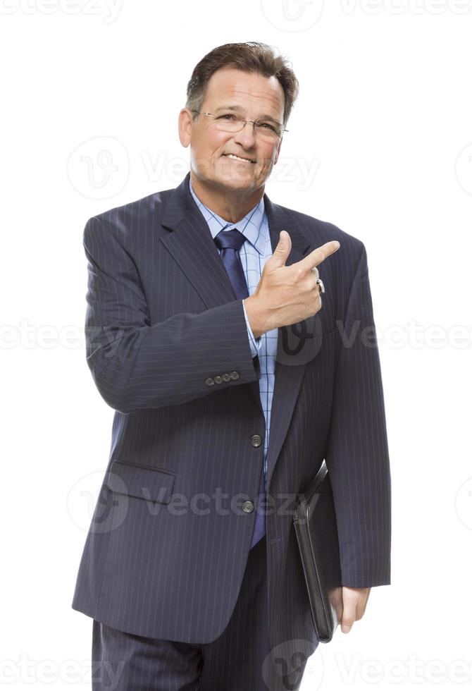 Handsome Businessman Pointing to the Side Isolated on White photo