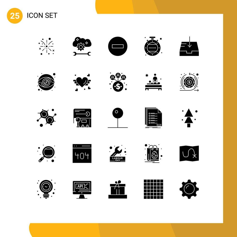 25 iconos creativos signos y símbolos modernos de minutos de correo configuración de sincronización en la nube reloj eliminar elementos de diseño vectorial editables vector