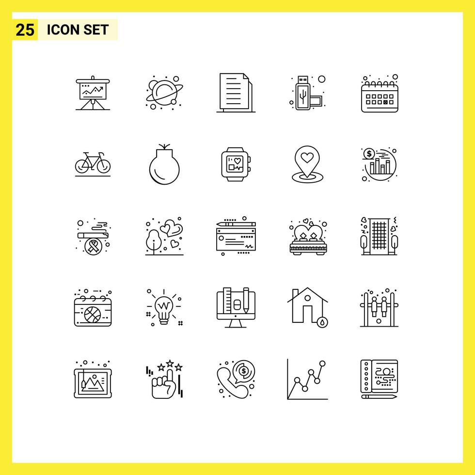 25 User Interface Line Pack of modern Signs and Symbols of port paper school files document Editable Vector Design Elements