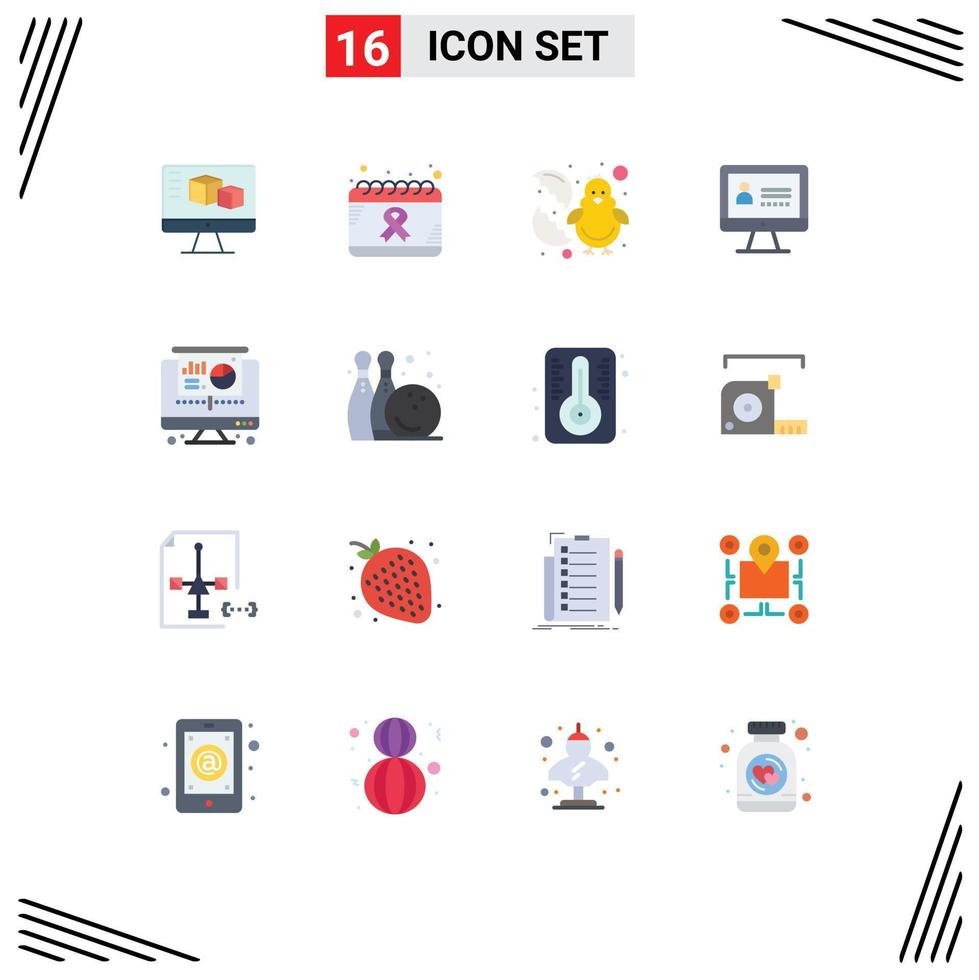 Modern Set of 16 Flat Colors and symbols such as projector security world internet happy Editable Pack of Creative Vector Design Elements