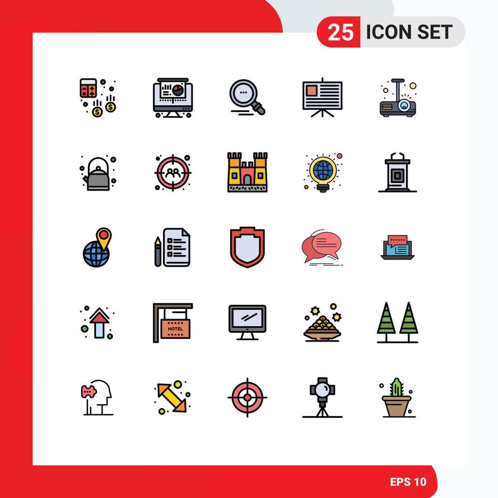 Group of 25 Filled line Flat Colors Signs and Symbols for light presentation search beamer business Editable Vector Design Elements