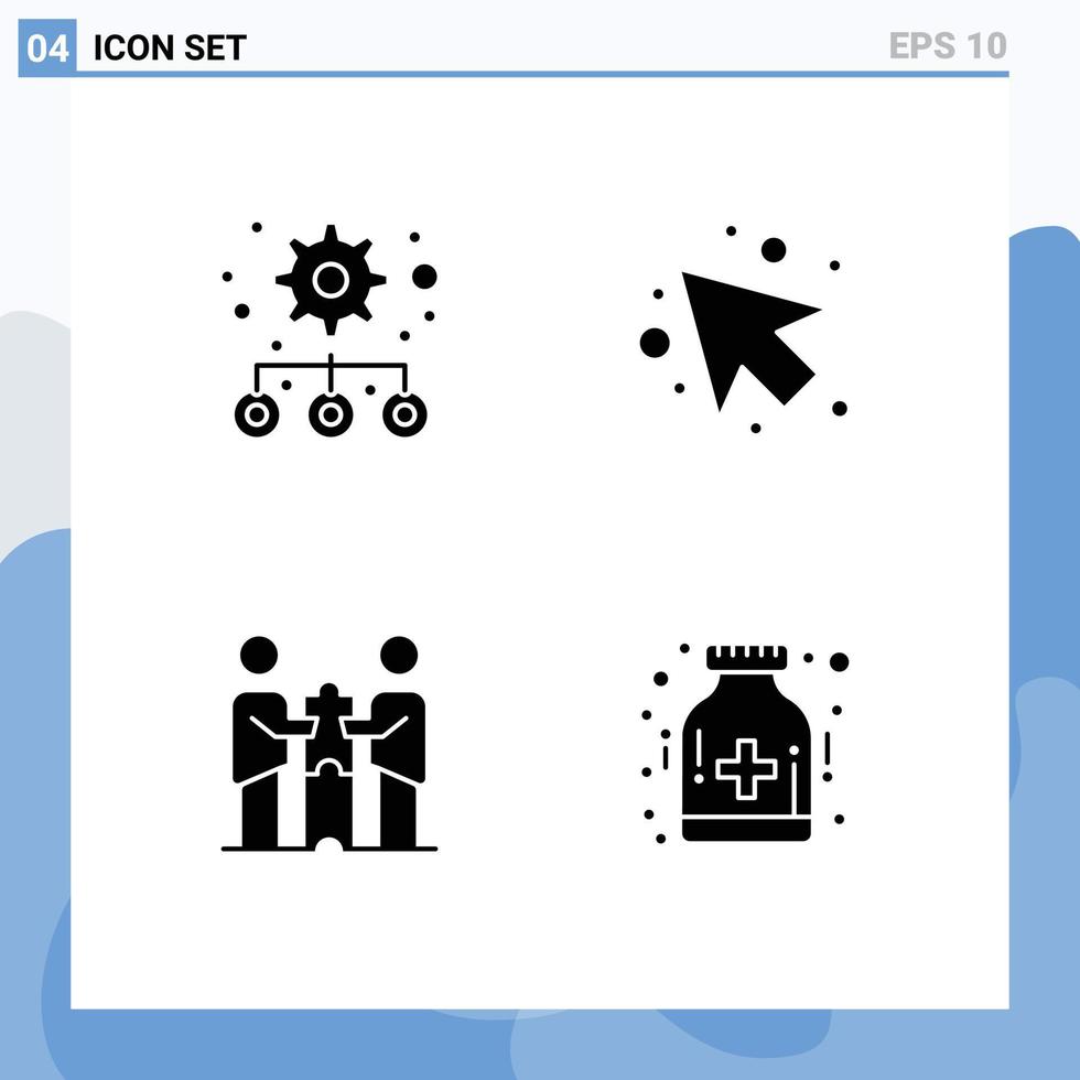 Group of 4 Modern Solid Glyphs Set for hierarchy partners arrow partners collaboration care Editable Vector Design Elements