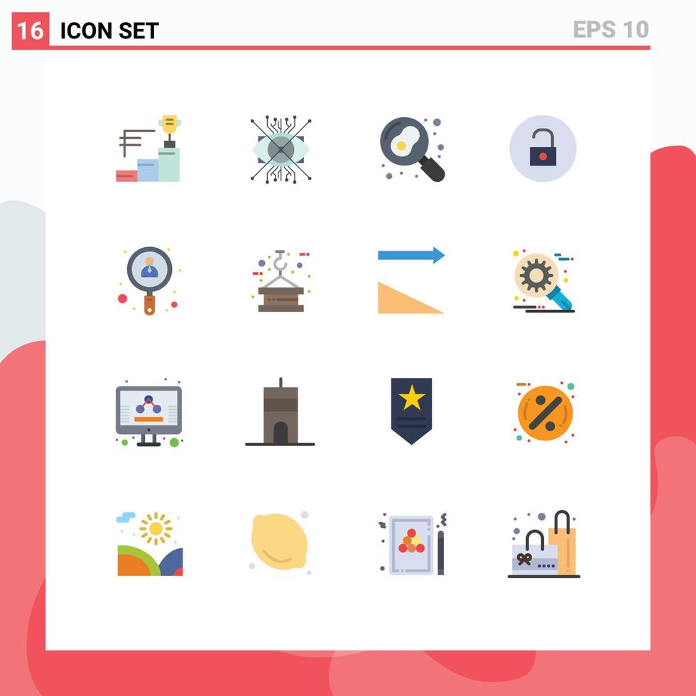 Flat Color Pack of 16 Universal Symbols of employee media player lens media egg Editable Pack of Creative Vector Design Elements