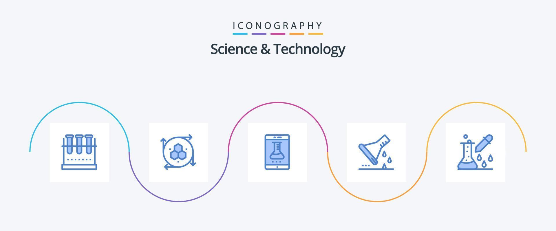 paquete de iconos azul 5 de ciencia y tecnología que incluye matraz de muestra. matraz erlenmeyer. herramienta de modelado matraz químico. laboratorio inteligente vector