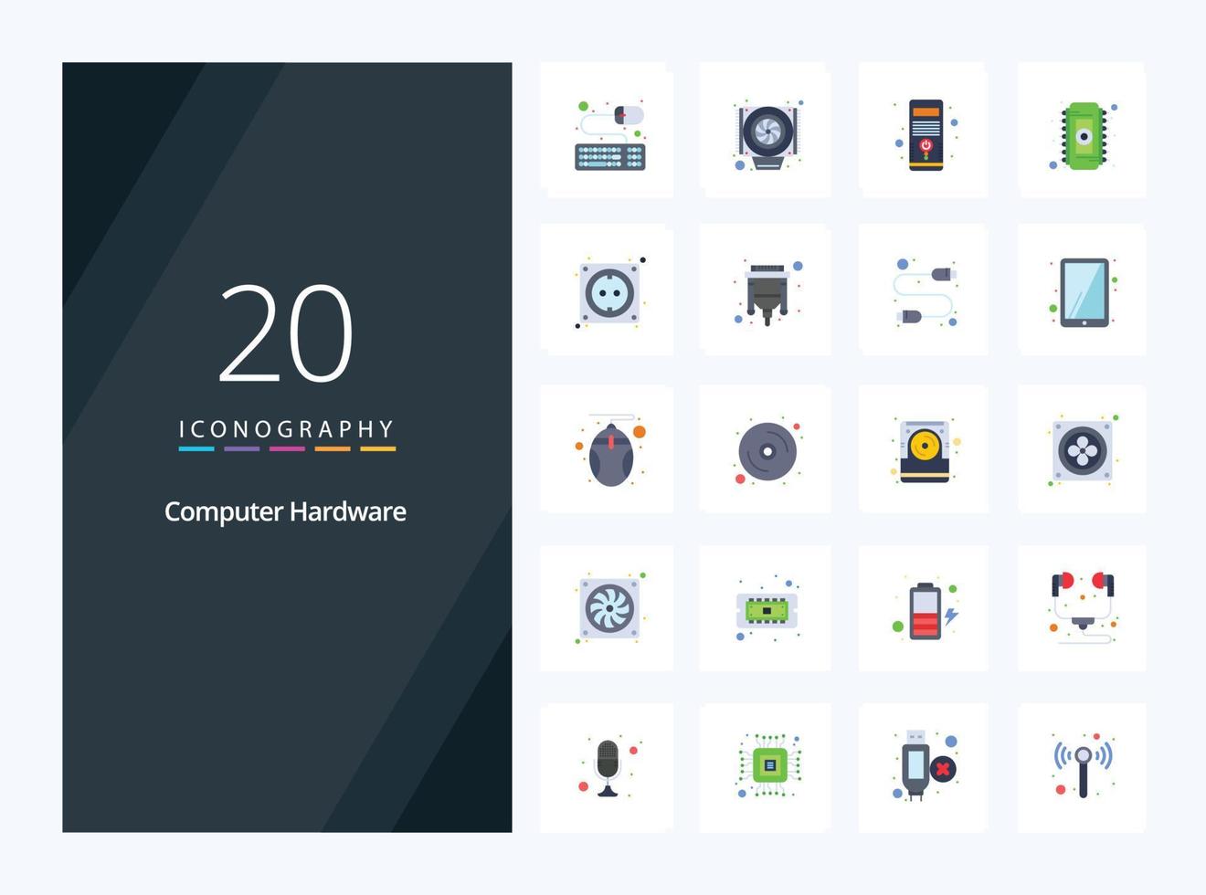 20 Computer Hardware Flat Color icon for presentation vector